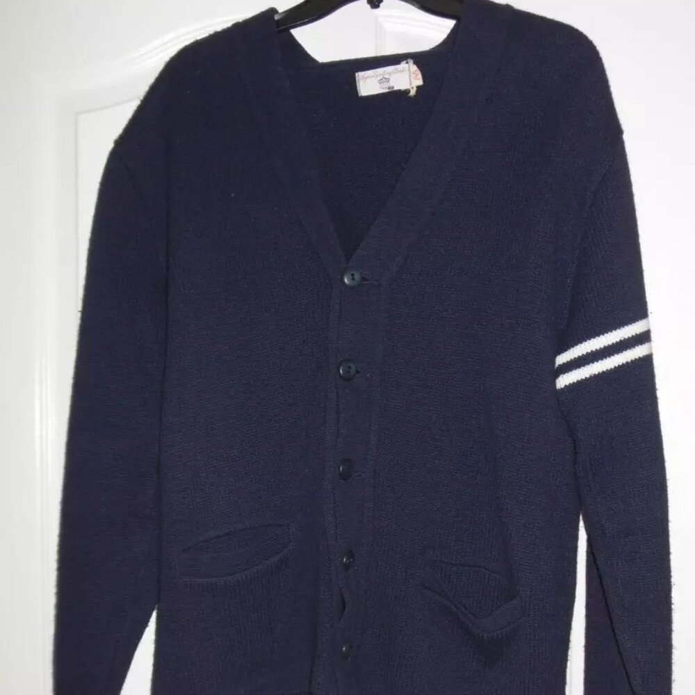 VINTAGE 1940's High School cardigan sweater Men's sz 40 Navy Blue West Catholic